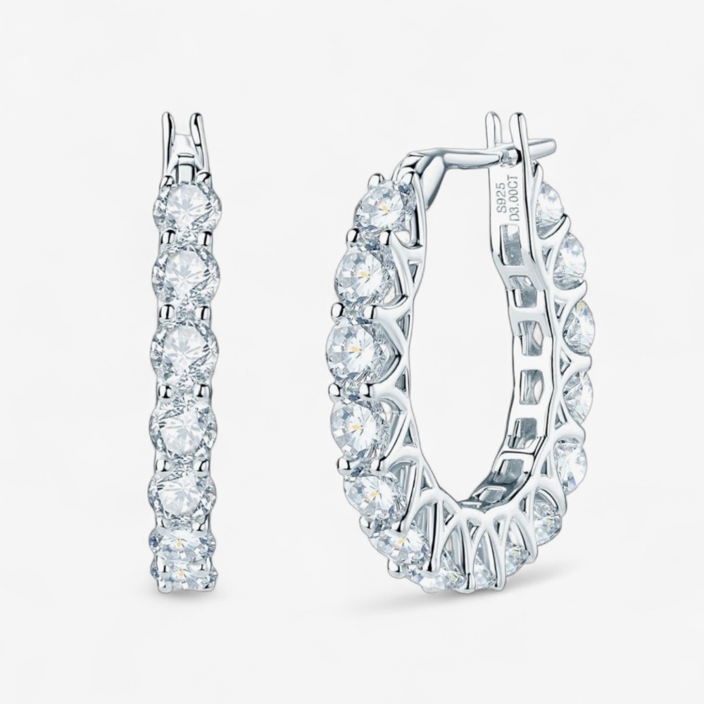 Certified Moissanite Diamonds Hoop Earrings 18K White Gold- 925 Sterling Silver